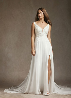 Azazie Cerelia Vestidos de novia Vestido de Blanco Diamante Champán de Gasa de Corte en A con Lentejuela image4