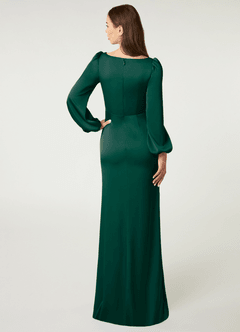 Azazie Mel Bridesmaid Dresses Emerald Sheath Long Sleeve Stretch Satin Dress image5