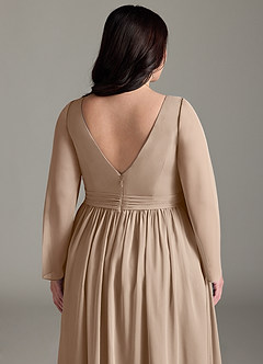 Azazie Teton Vestidos de dama de honra para maternidade Vestido Linha A Manga comprida Comprimento do chão Chiffon image13