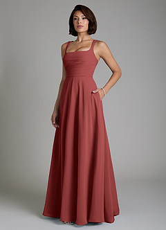 Azazie Azaria Bridesmaid Dresses Terracotta A-Line Corset Chiffon Dress image5