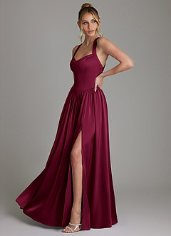 Azazie Francis Robes de demoiselle d'honneur Robe Trapèze en Satin extensible Corset Bourgogne image5