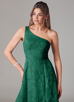Azazie Ellianna Jurken voor bruidsmeisjes Jurk van Bloemen Burn-out met A-Lijn One-Shoulder Smaragd image6