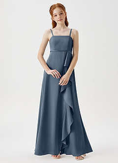 Azazie Kaylee Junior Robe Trapèze en Satin extensible avec ceinture Violet Crépusculaire image1