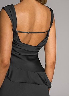 Azazie Sloane At-home Try On Dresses Rosette A-Line Sweetheart Neckline Stretch Satin Dress image6