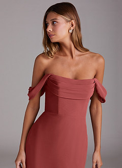 Azazie Saige Abiti da Damigella Abito Convertibile A-Line in Chiffon Spalle Scoperte Terracotta image5