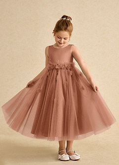 Azazie Lux Flower Girl Dresses Bronzer A-Line Beaded Tulle Dress image3