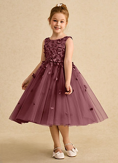 Azazie Lana Flower Girl Dresses Desert Rose A-Line Sleeveless Matte Satin Dress image3
