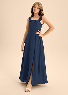Azazie Callie Junior Dark Navy A-Line Ruched Chiffon Dress image2