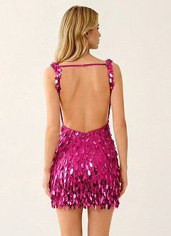 Viennejoie Fuchsia V-Neck Sequin Open Back Mini Dress image5