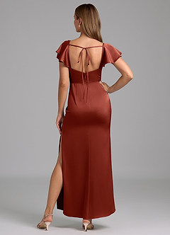 Azazie Demia Bridesmaid Dresses Terracotta Sheath Sweetheart Neckline Stretch Satin Dress image6