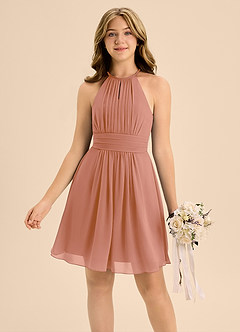 Azazie Bonnie Junior A-Linie Plissee Chiffon Kleid Mai Tai image3