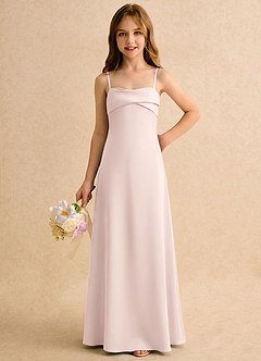 Azazie Mirabella Girls Formal Robe Demoiselle D'honneur Fillette Robe Fourreau en Satin extensible Encolure en Forme de Cœur Rose Pâle image5
