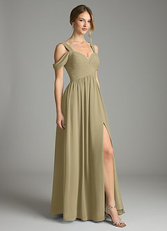 Azazie Lianne Bridesmaid Dresses Moss Green A-Line Off the Shoulder Chiffon Dress image5