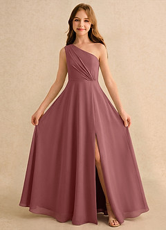 Azazie Puddles Girls Formal Robe Demoiselle D'honneur Fillette Robe Trapèze en Mousseline de soie Une épaule Améthyste image5