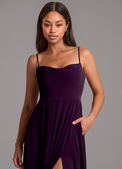 Azazie Elle Bridesmaid Dresses Grape A-Line with Pockets Velvet Dress image2