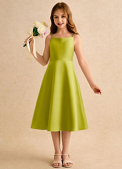 Azazie Jaella Girls Formal Blumenmädchenkleider A-Linie Plissee Matte Satin Kleid Zitronengras image4