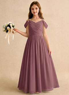 Azazie Chelo Girls Formal Abiti da Ragazza di Fiori Abito A-Line in Chiffon Plissettato Ametista image3