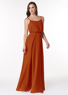 Azazie Lupe Bridesmaid Dresses Paprika A-Line Scoop Blouson Chiffon Dress image4