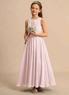 Azazie Ducky Girls Formal Flower Girl Dresses Blushing Pink A-Line Pleated Chiffon Dress image6