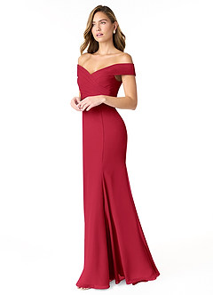 Azazie Lecia Vestidos de damas de honor Vestido de Escarlata de Gasa de Imperio Convertible con Plisado fuera del hombro image3