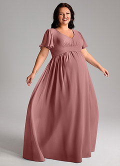 Azazie Verna Maternity Bridesmaid Dresses A-Line V-Neck Ruched Chiffon Floor-Length Dress image9