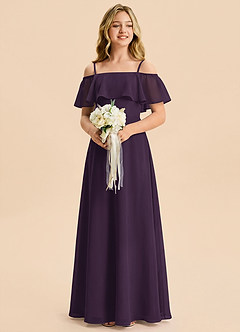 Azazie Maggie Junior Plum A-Line Off the Shoulder Chiffon Dress image4