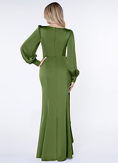 Azazie Raye Robes de demoiselle d'honneur Robe Sirène en Satin extensible Manche longue Genévrier image2