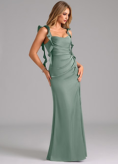 Azazie Jessamine Bridesmaid Dresses Silver Sage Sheath Corset Stretch Satin Dress image4