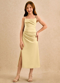 Azazie Canna Girls Formal Flower Girl Klänningar Klänning A-Line i Stretch Satin Plisserad image4