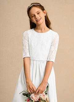 Azazie Pippin Junior Formal vestidos de niña de las flores Vestido de Marfil de Encaje de Corte En A image5