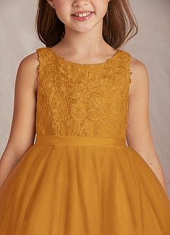 Azazie Calla Flower Girl Dresses Butterscotch Ball-Gown Lace Tulle Dress image6