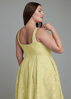 Azazie Amalie Bridesmaid Dresses Lemon Sorbet A-Line Pleated Floral Burnout Dress image8