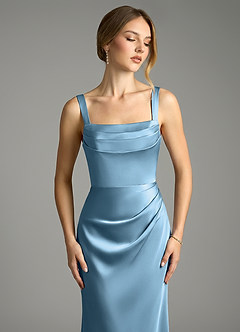 Azazie Alouette Bridesmaid Dresses Steel Blue Mermaid Pleated Stretch Satin Dress image5