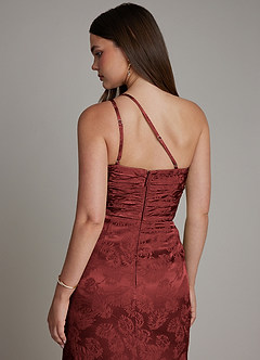 Azazie Mishka Vestidos de damas de honor Vestido de Jacquard Color óxido de Jacquard Floral de Corte Recto con Hombro unilateral image2