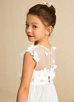 Azazie Arlo Flower Girl Dresses Ivory A-Line Bow Chiffon Dress image6