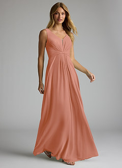 Azazie Gina Bridesmaid Dresses MAI TAI A-Line V-Neck Pleated Chiffon Dress image3