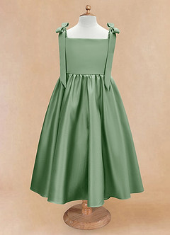 Azazie Chelsie Robe Demoiselle D'honneur Fillette Robe Trapèze en Mat Satiné Arc Matcha image5