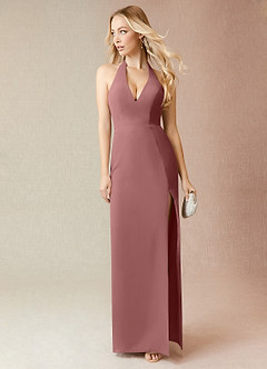 Azazie Yessi Robes de demoiselle d'honneur Robe Fourreau en Mousseline de soie Plissée Rose Du Désert image1