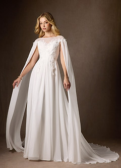 Azazie Linnea Wedding Dresses Diamond White A-Line Scoop Chiffon Dress image2