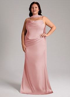 Azazie Sorrel Robes de demoiselle d'honneur Robe Sirène Convertible en Satin extensible Sans bretelles Rose Poudré image7