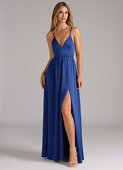 Azazie Aaida Bridesmaid Dresses Royal Blue A-Line Corset Stretch Satin Dress image4