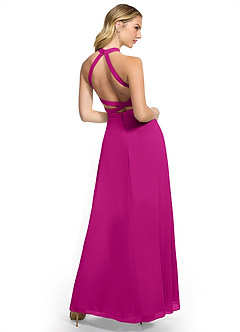 Azazie Clarice Vestidos de damas de honor Vestido de Fucsia de Gasa de Corte En A con Halter image4