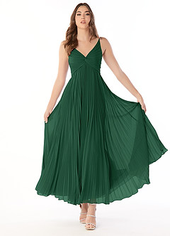 Azazie Raychelle Abiti da Damigella Abito A-Line in Chiffon con Scollo a V Verde Scuro image1