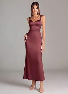 Azazie Denice Jurken voor bruidsmeisjes Jurk van Stretch Satijn met Kolom Geplooid Merlot image3