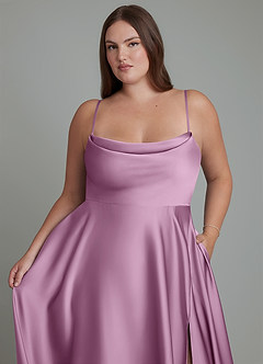 Azazie Elle Robes de demoiselle d'honneur Robe Trapèze en Satin extensible Plissé Glycine image10