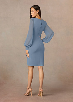 Azazie Karen vestidos de madre de la novia Vestido de Azul Polvoriento de Crepé elástico de Recto con Plisado image4