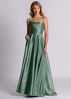 Azazie Shaude 신부 들러리 드레스 A라인 주름진 자카드 바닥 길이 드레스 image7