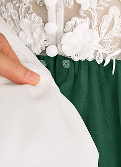 Azazie Lina Flower Girl Dresses Ivory Dark Green Ball-Gown Lace Dress image9