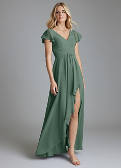 Azazie Omari Vestidos de damas de honor Vestido de Eucalipto de Gasa de Corte en A image1