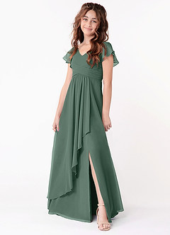 Azazie Omari Junior Sea Moss A-Line Ruched Chiffon Dress image1